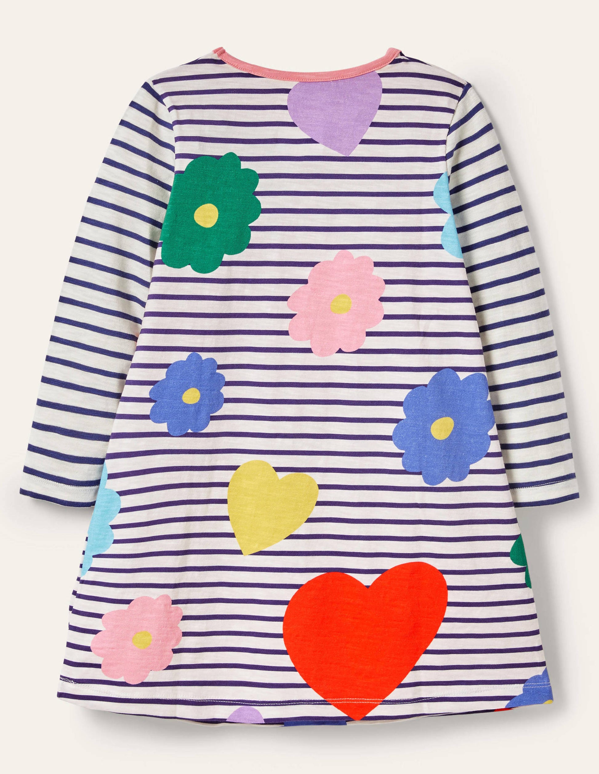 Fröhliches Jerseykleid mit Tasche-Naturweiß/Blau, Regenbogenfarbene Blumen-2