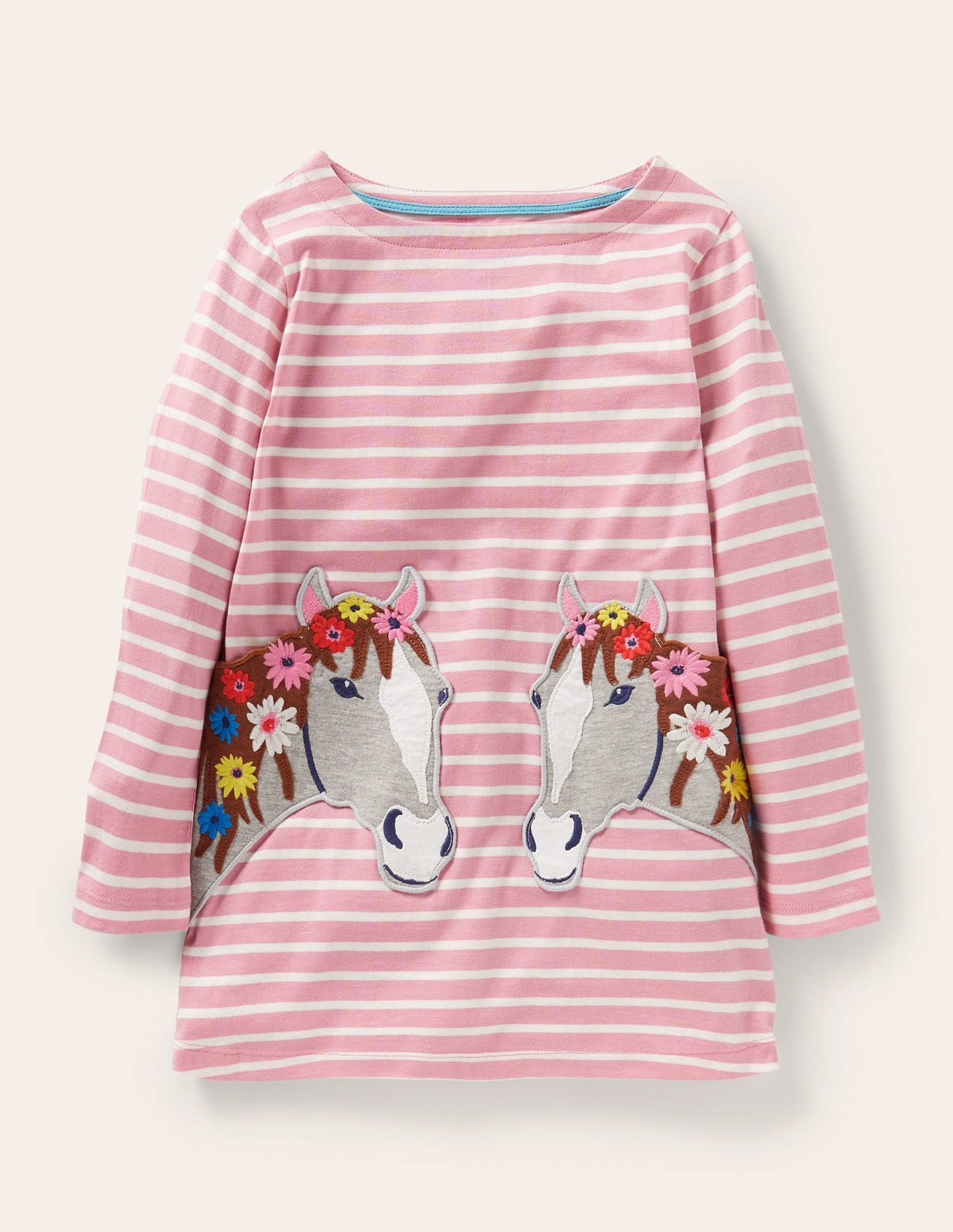 Tunika mit applizierter Tasche-Mandelblütenrosa/Naturweiß, Pferd - Image 1