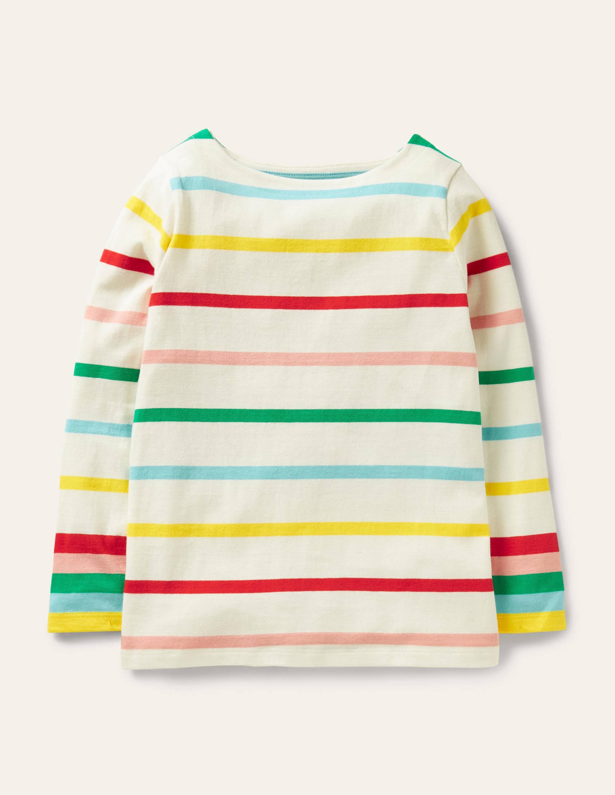 Lustiges Bretonshirt-Naturweiß/Bunte Regenbogenbündchen - Image 1