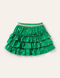 Jersey-Skort mit Rüschen-Paprikagrün/Gold, Getupft