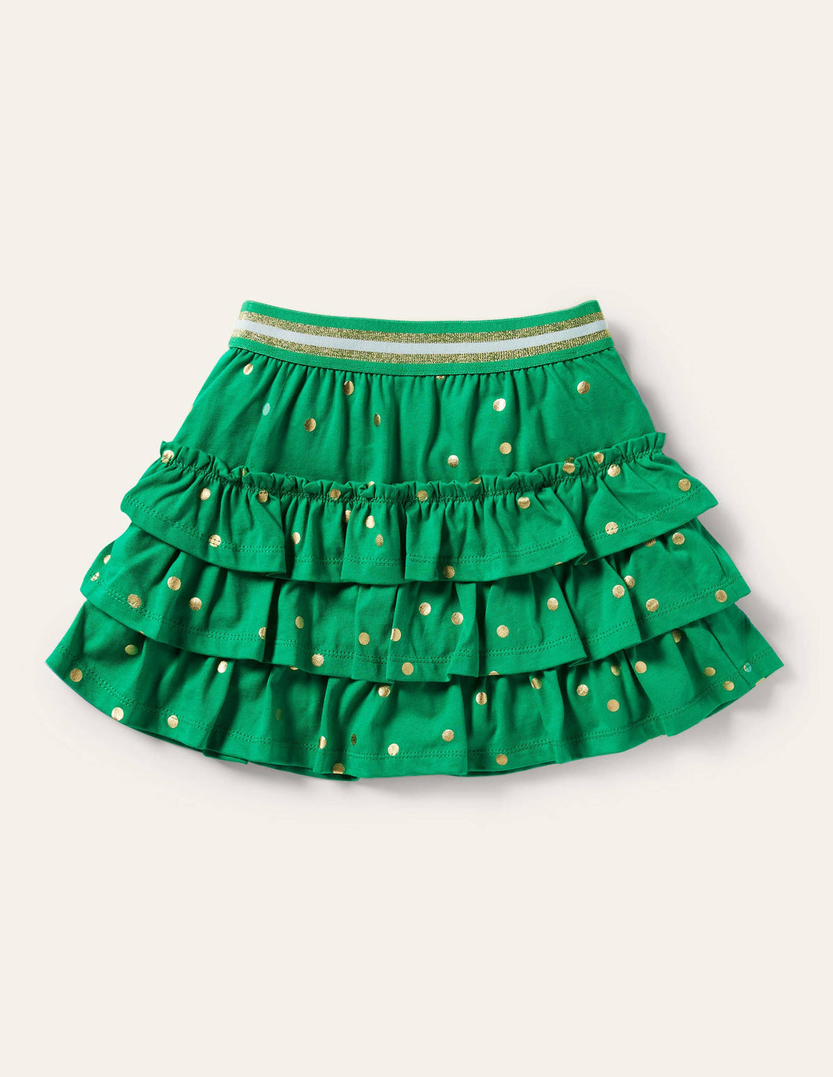 Jersey-Skort mit Rüschen-Paprikagrün/Gold, Getupft-2