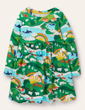 Fröhliches Jerseykleid mit langen Ärmeln-Bunt, Landschaft/Sonnenaufgang