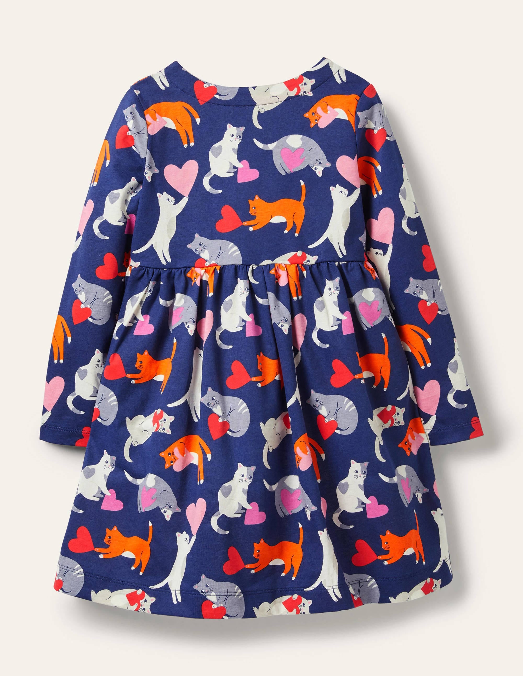 Fröhliches Jerseykleid mit langen Ärmeln-Segelblau, Katzen/Herzen - Image 2