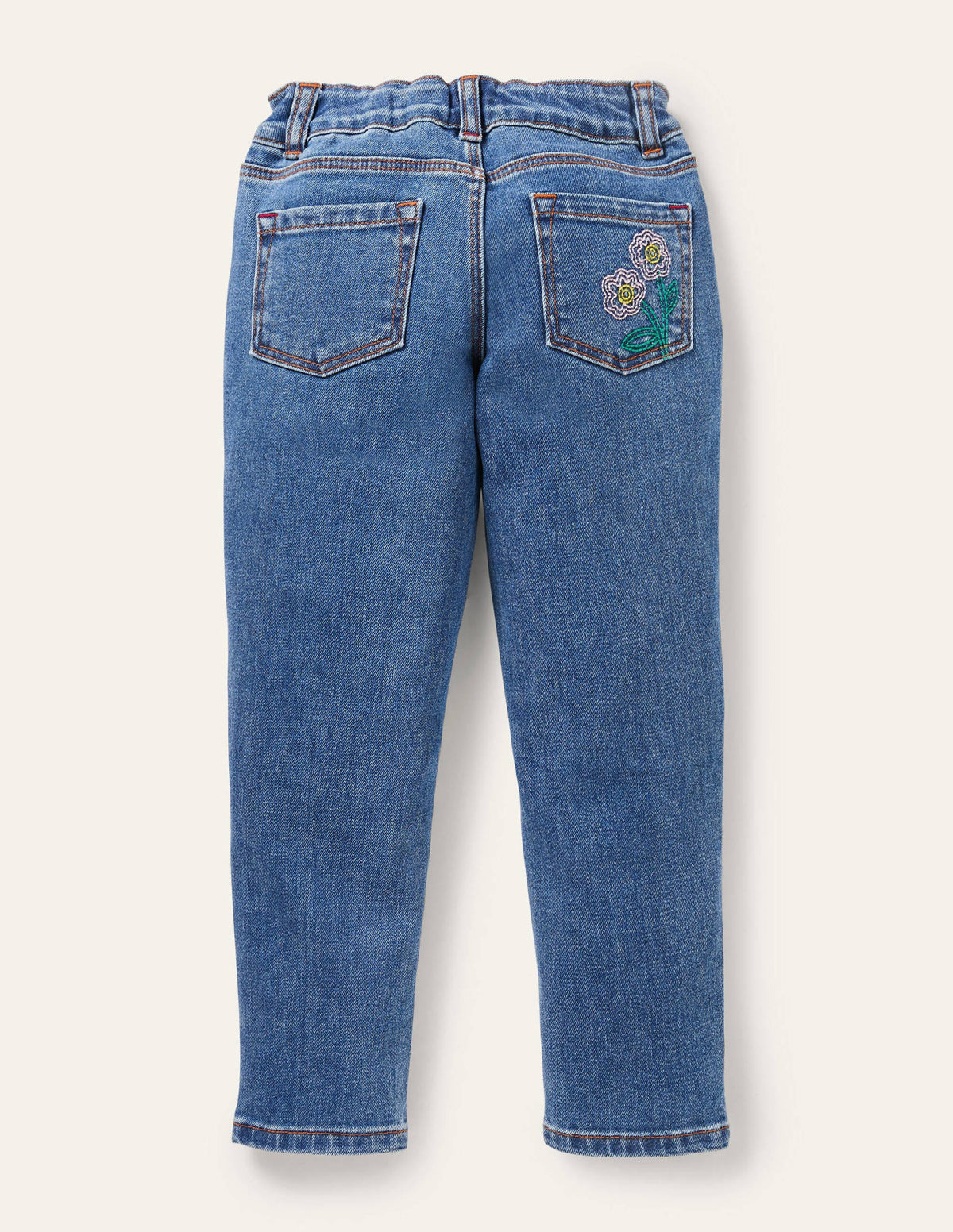 Girlfriend-Jeans-Helles Vintage-Denim, Blumen-2