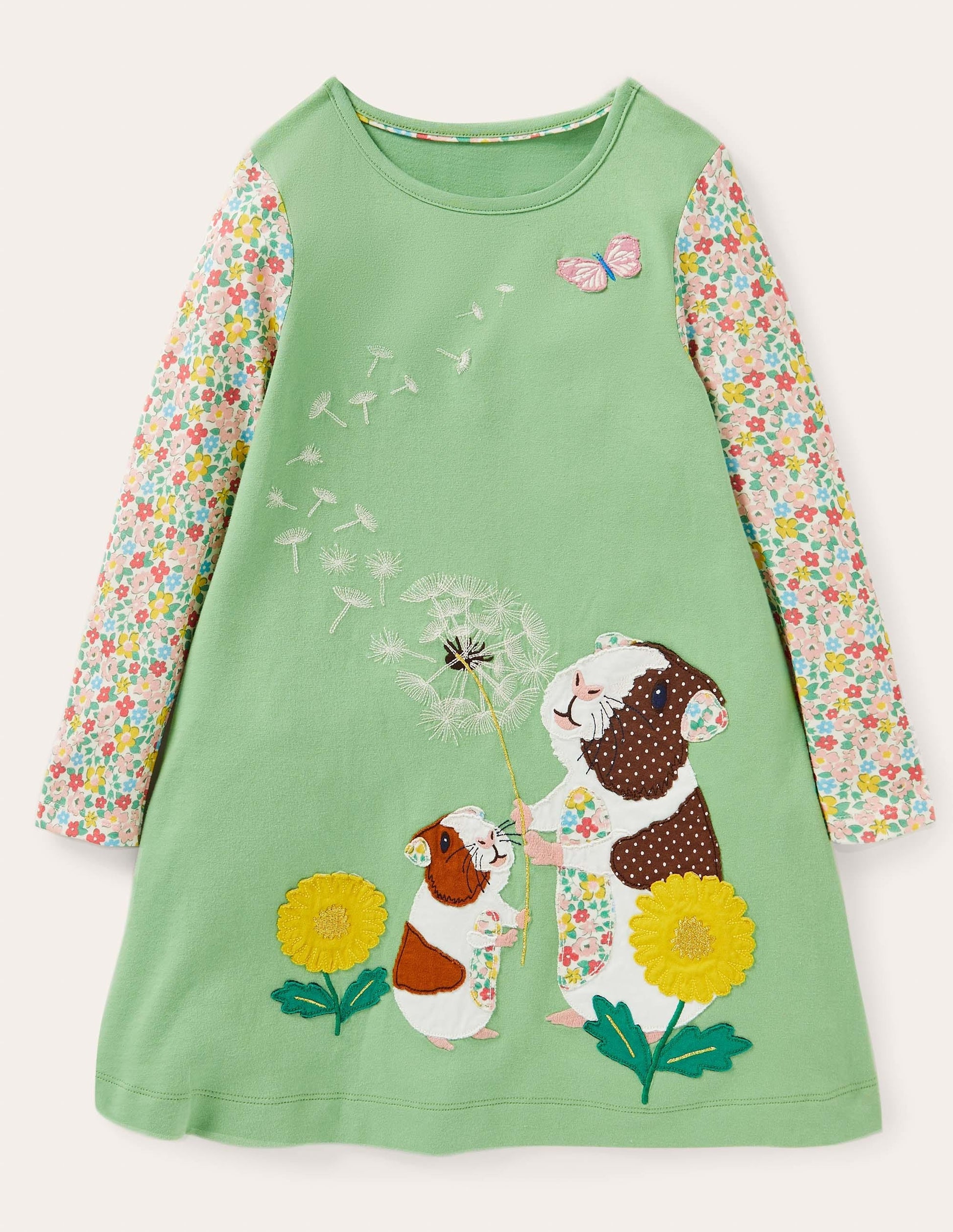 Langärmliges Kleid mit Applikation-Aloe-Vera-Grün, Meerschweinchen-1