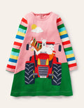 Langärmliges Kleid mit Applikation-Helles Blütenrosa, Traktor