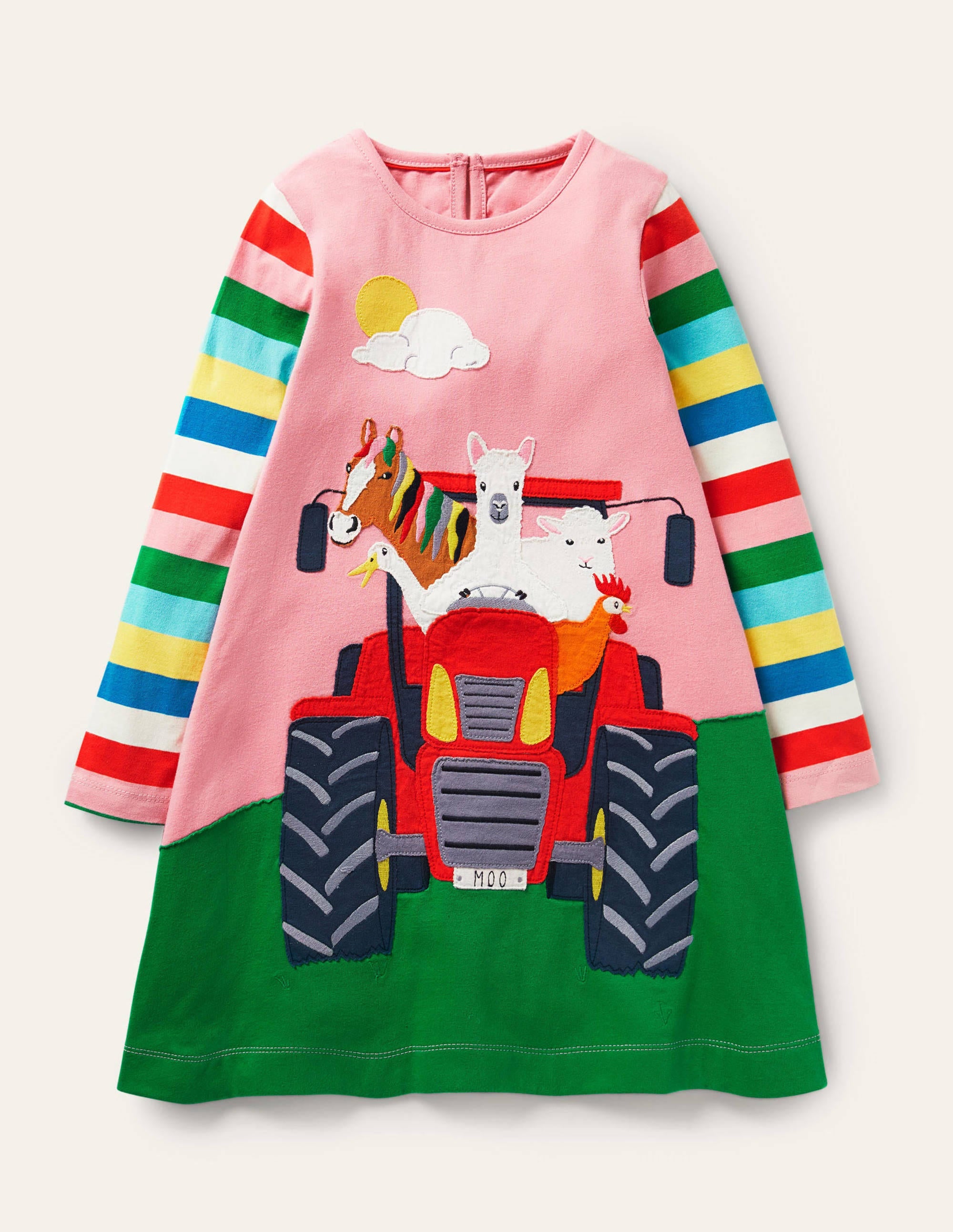 Langärmliges Kleid mit Applikation-Helles Blütenrosa, Traktor - Image 1