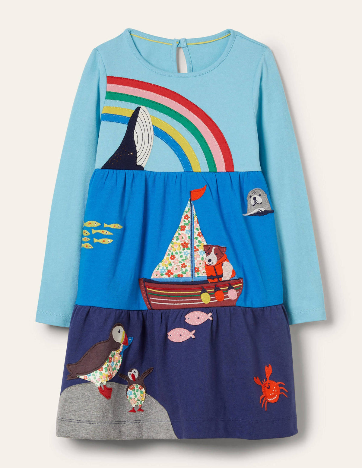 Stufenkleid mit Applikation-Wasserblau, Meeresszene - Image 1