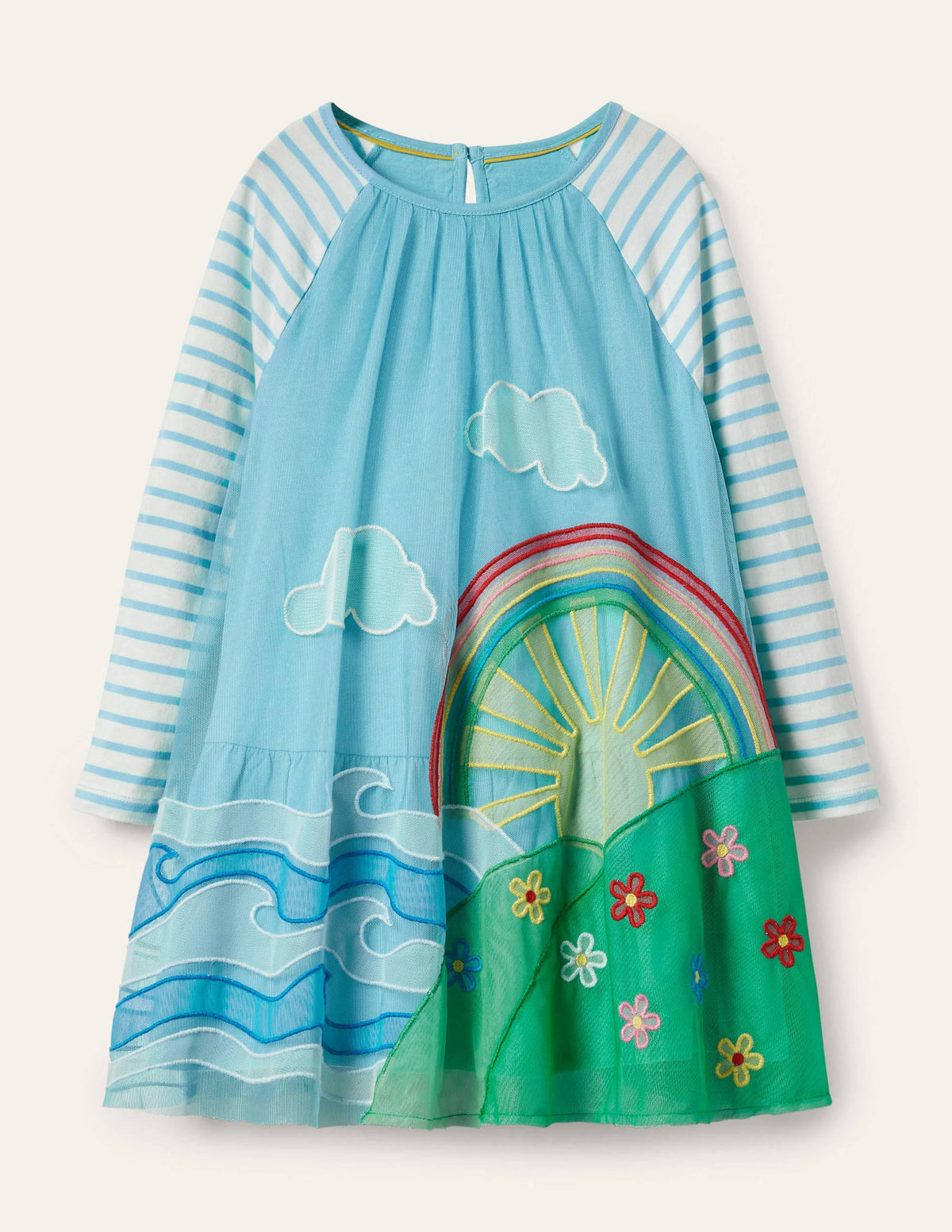 Tüllkleid aus Jersey mit Szenenmotiv-Wasserblau, Wetterszene-1