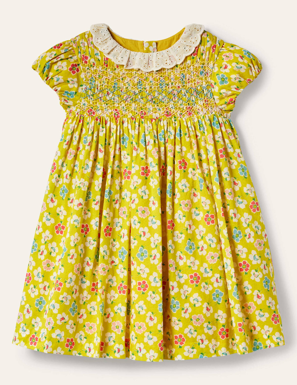 Robe à smocks et col-Clématite jaune maïs-1
