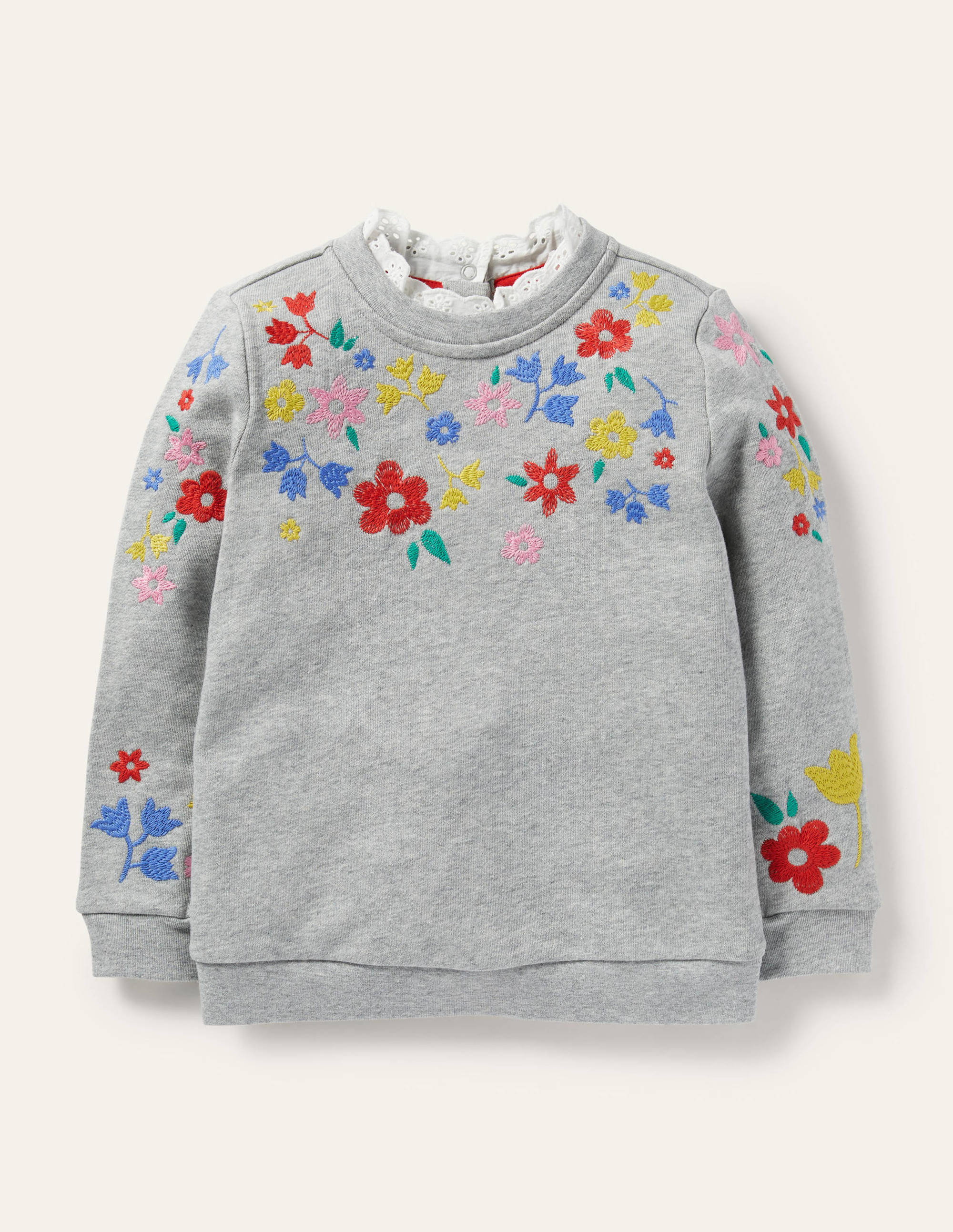 Embroidered Sweatshirt-Grey Marl Floral - Image 1