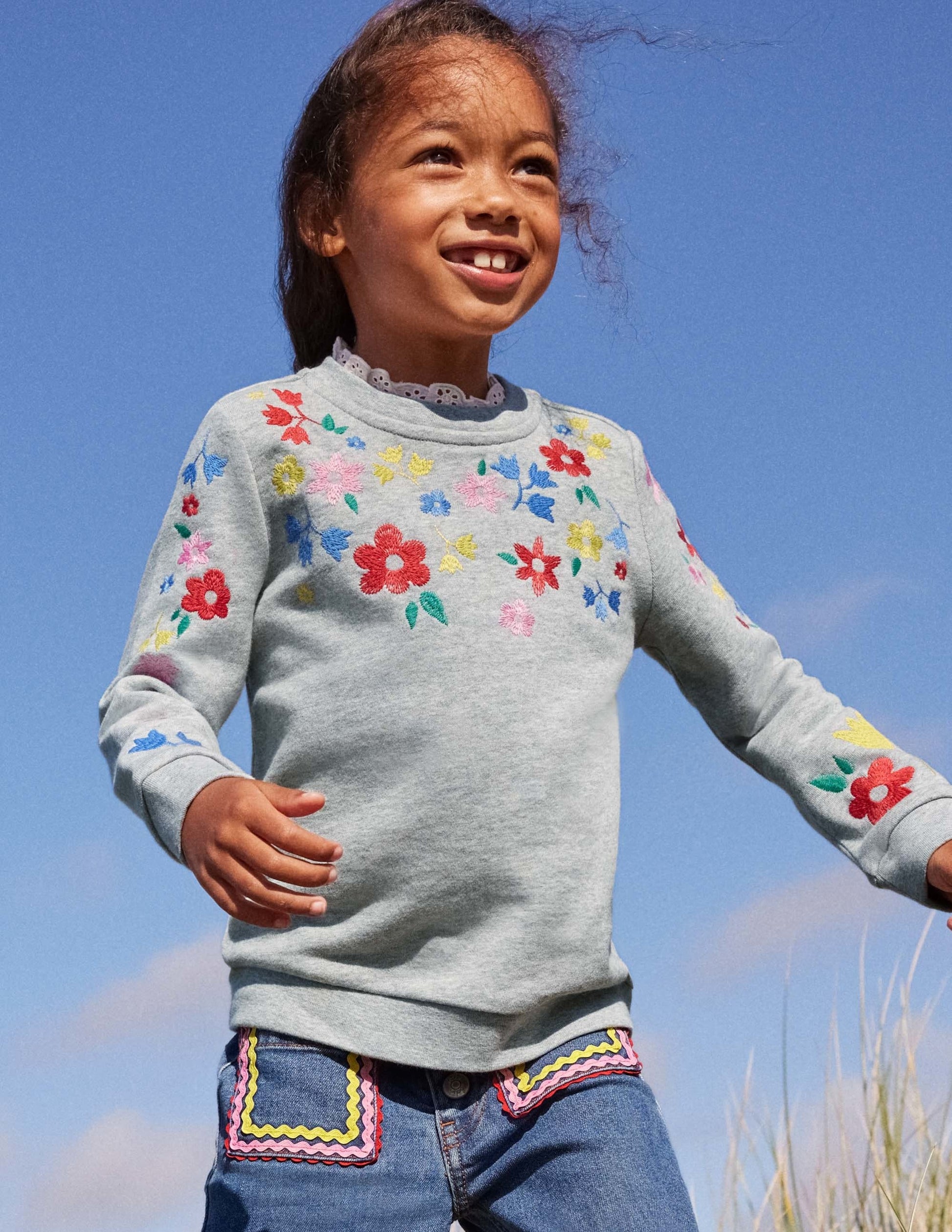 Embroidered Sweatshirt-Grey Marl Floral-4