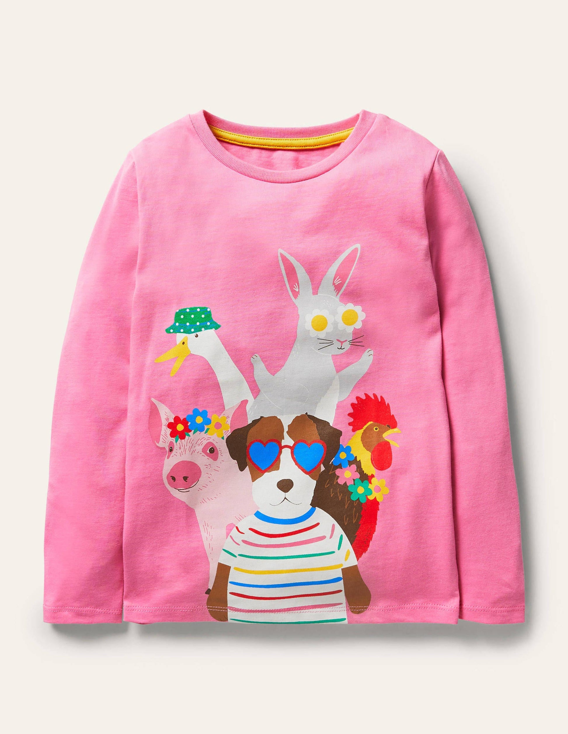Long sleeve Graphic T-shirt-Bright Petal Pink Farm Scene-1