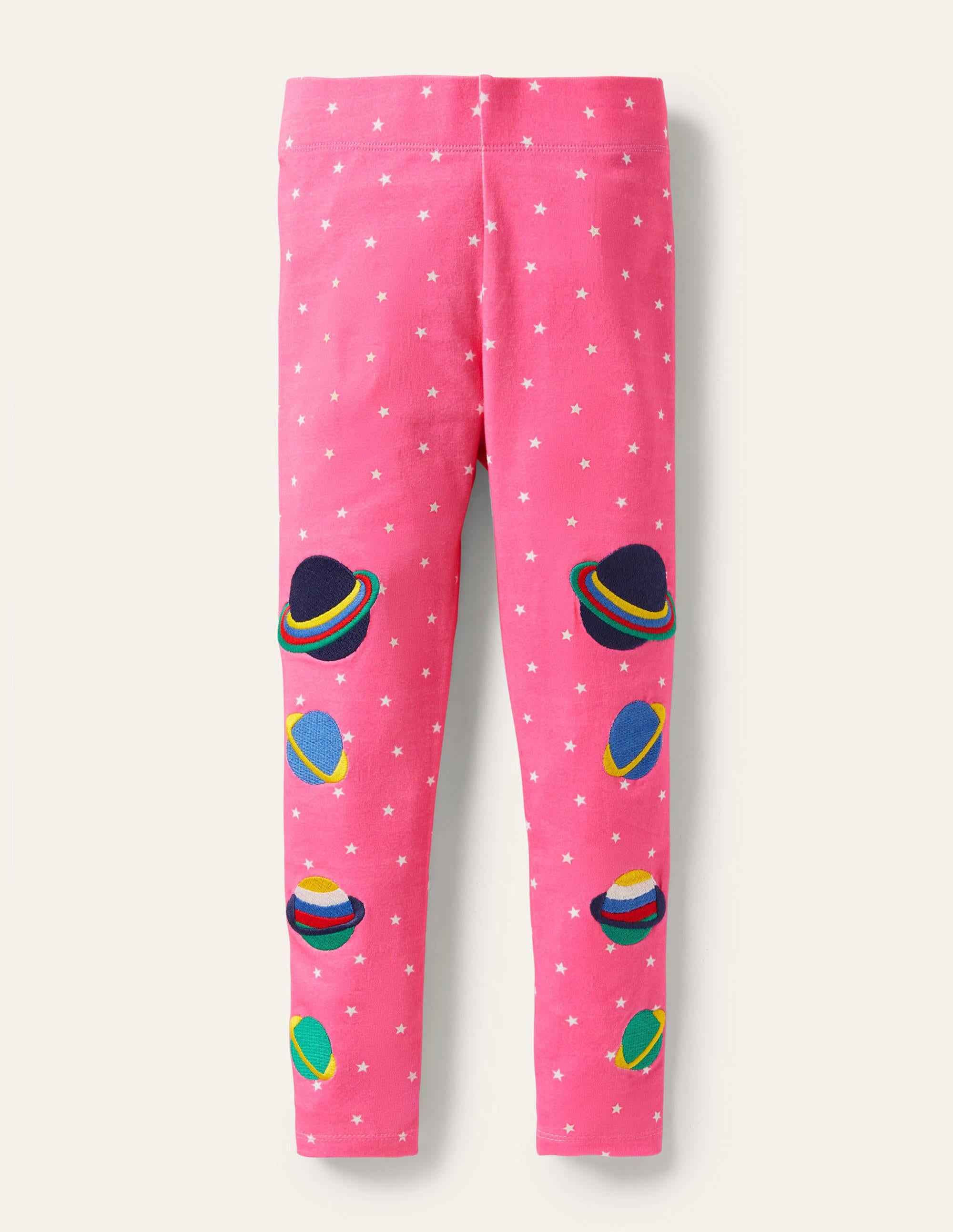 Fröhliche Leggings mit Applikation-Erdbeereisrosa, Leuchtendes Weltallmotiv - Image 1