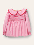 Top tissé à col et smocks-Rose formica