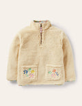 Sweat teddy bear partiellement zippé-Cheval brodé avoine