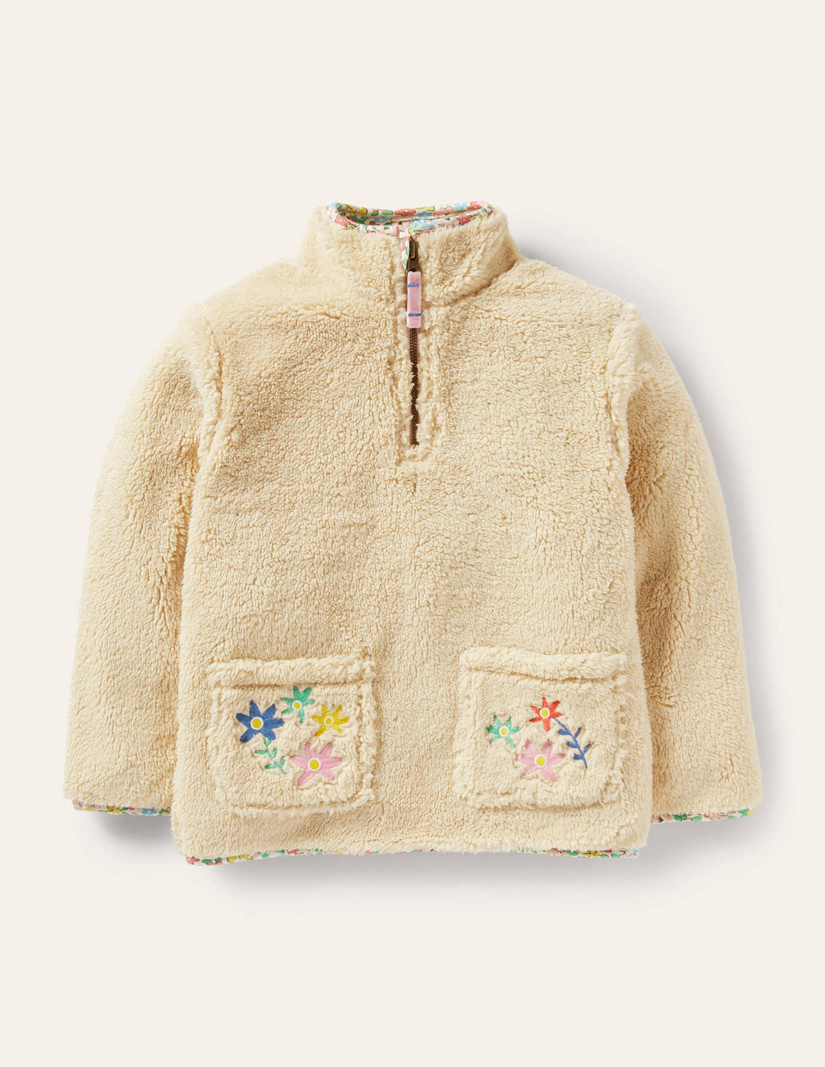 Sweat teddy bear partiellement zippé-Cheval brodé avoine-1