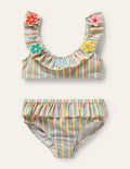 Bikiniset mit Rüschen-Naturweiß/Bunt, Gestreift/Blumen