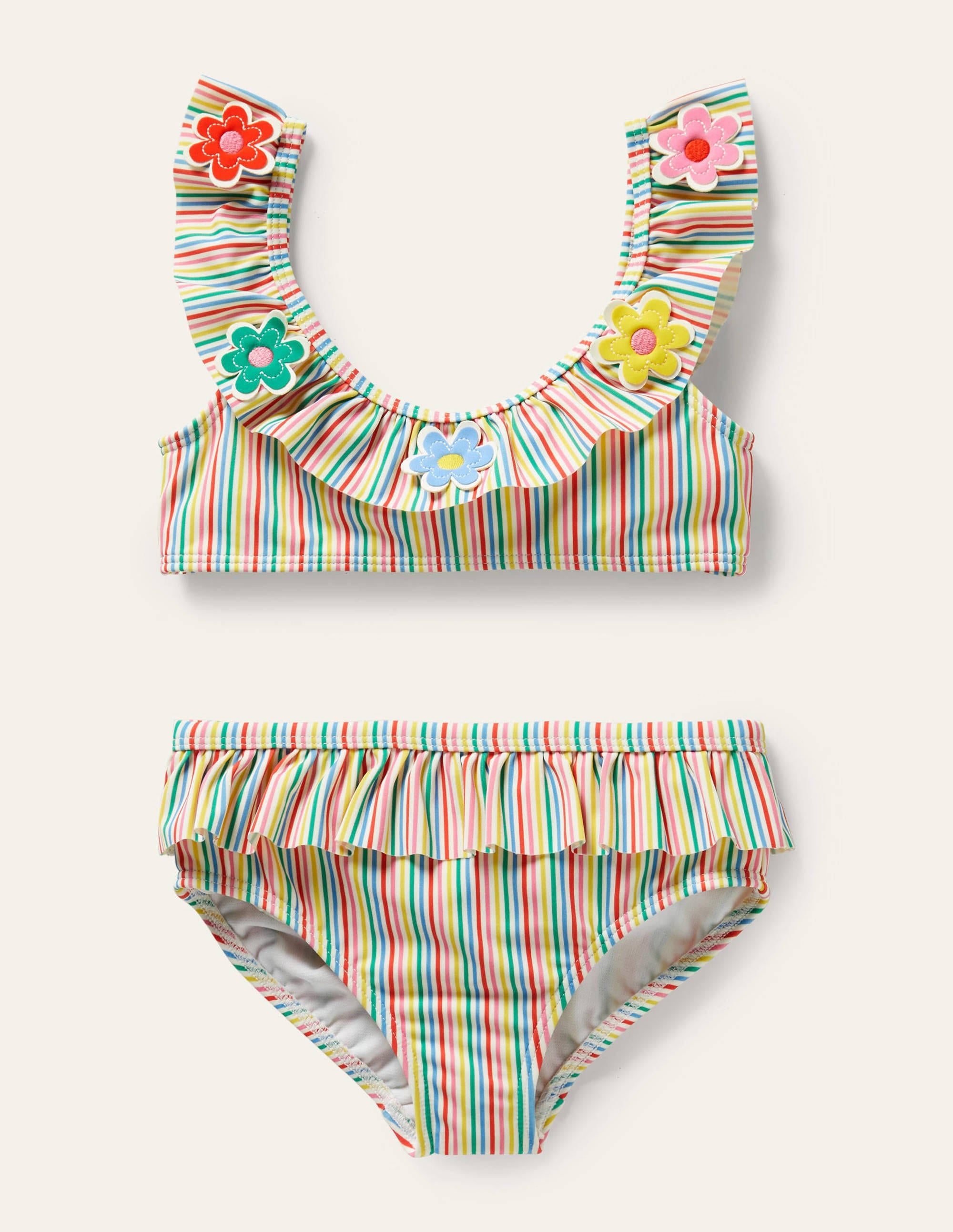 Bikiniset mit Rüschen-Naturweiß/Bunt, Gestreift/Blumen - Image 1