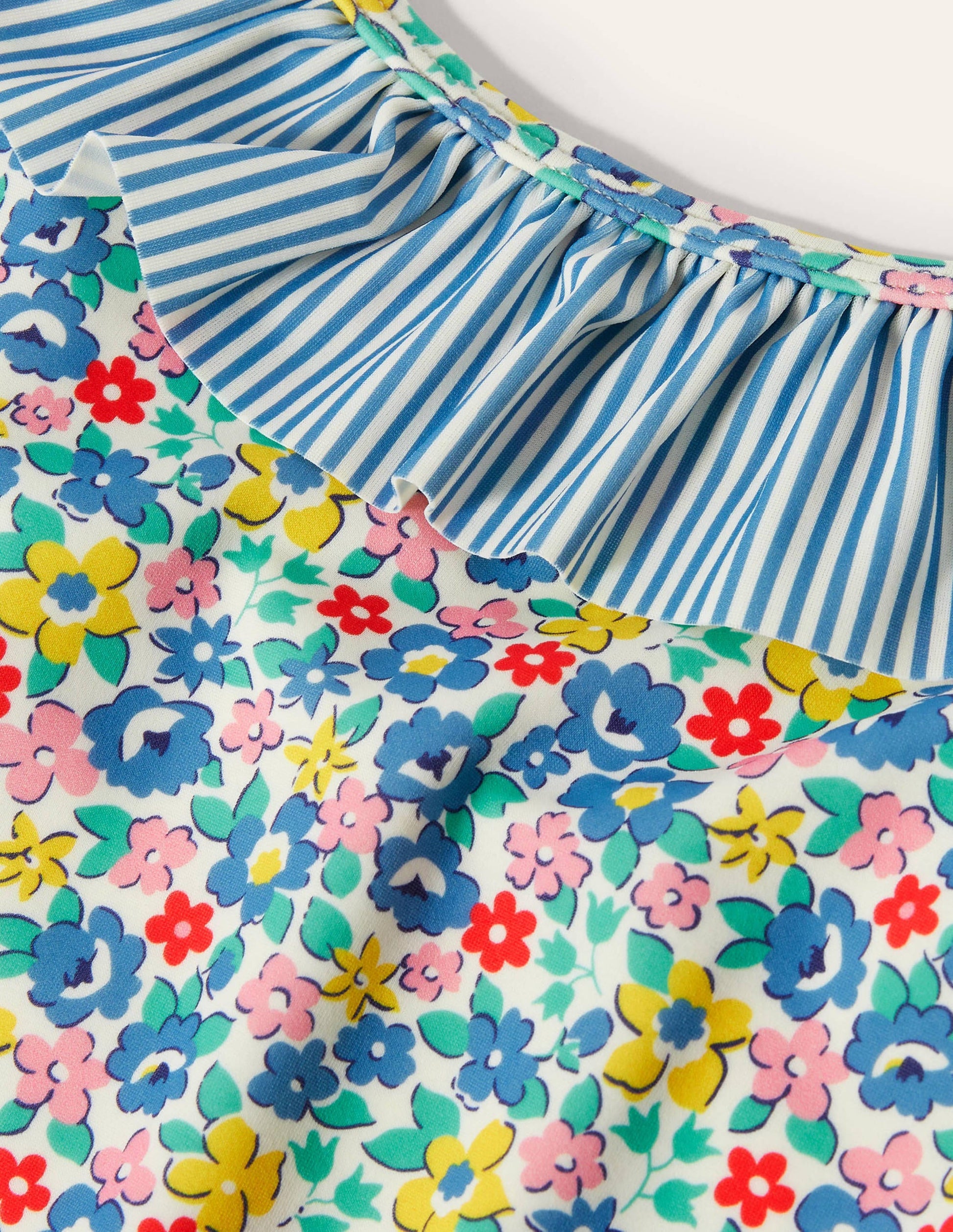 Badeanzug mit Rüschenkragen-Elisabethanisches Blau, Frühlingsblumen-3