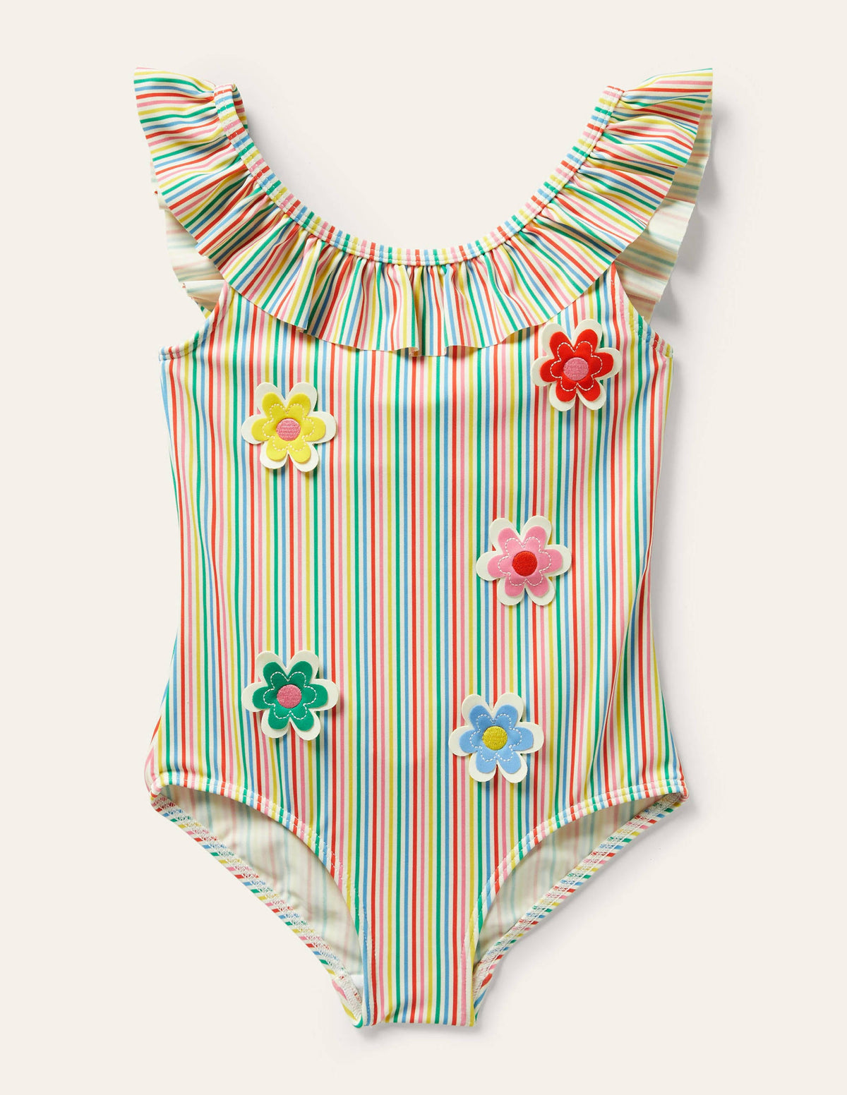 Maillot de bain à encolure volantée-Fleurs ivoire/rayé multi - Image 1