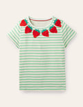 Gestreiftes T-Shirt mit Motiv-Naturweiß/Aloe-Vera-Grün, Erdbeeren