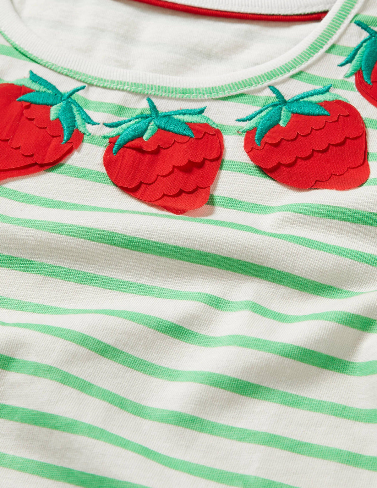 Gestreiftes T-Shirt mit Motiv-Naturweiß/Aloe-Vera-Grün, Erdbeeren-3