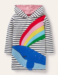 Frottee-Strandkleid mit Applikationen-Naturweiß/Segelblau, Wal