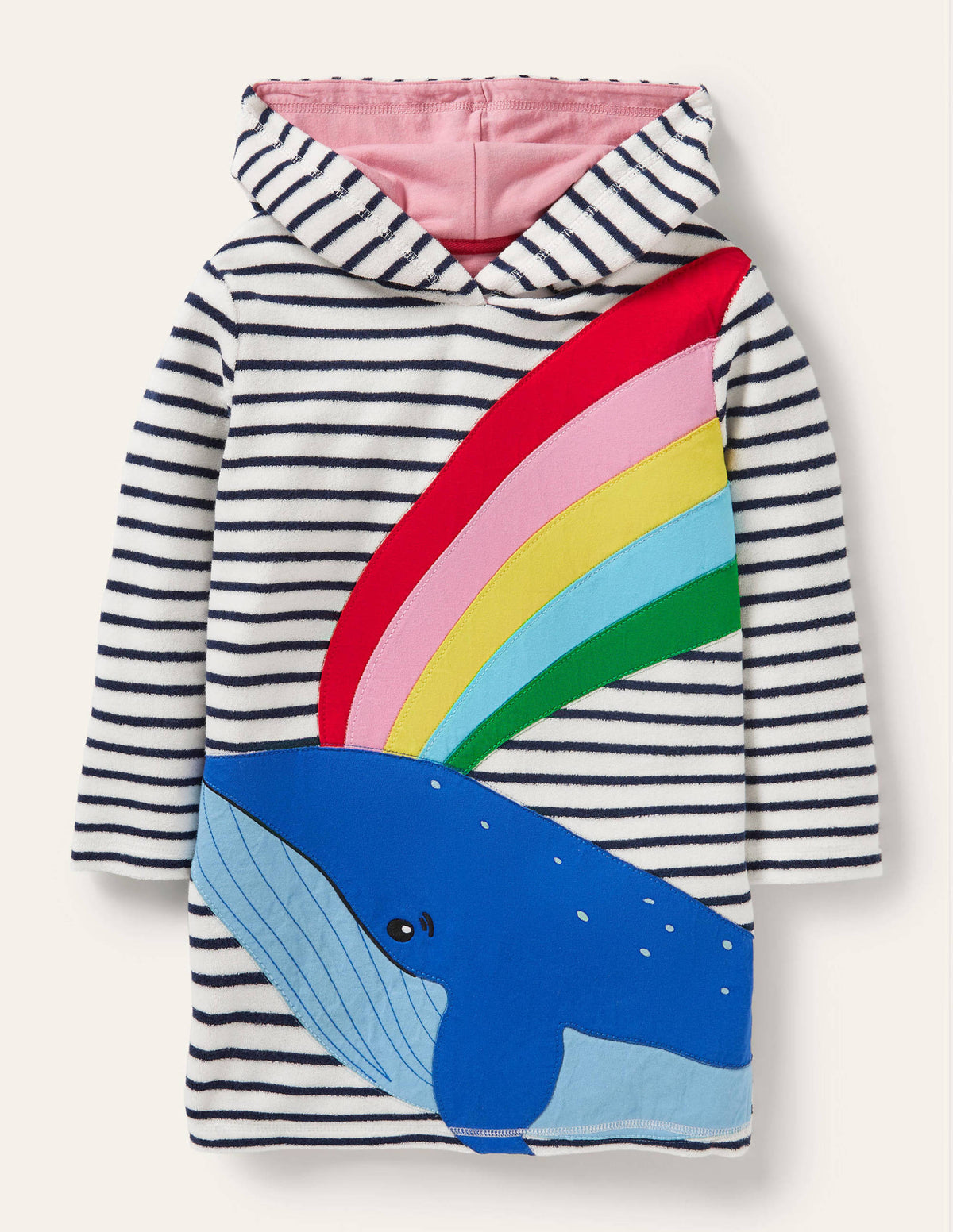 Frottee-Strandkleid mit Applikationen-Naturweiß/Segelblau, Wal-1