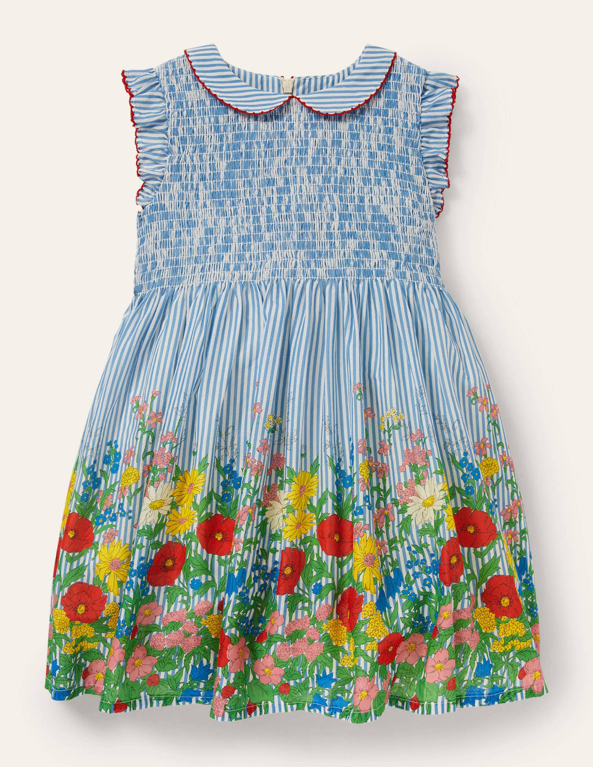Robe tissée et smockée-Motif floral jacinthe vif-1