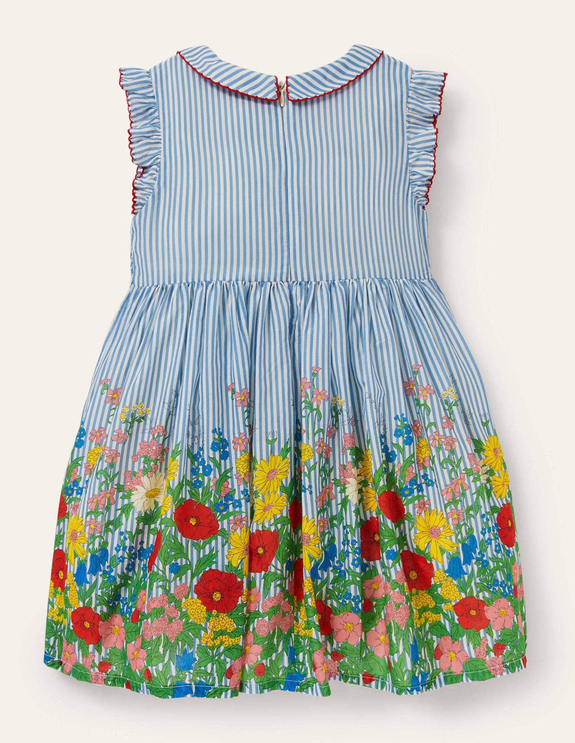 Robe tissée et smockée-Motif floral jacinthe vif-2