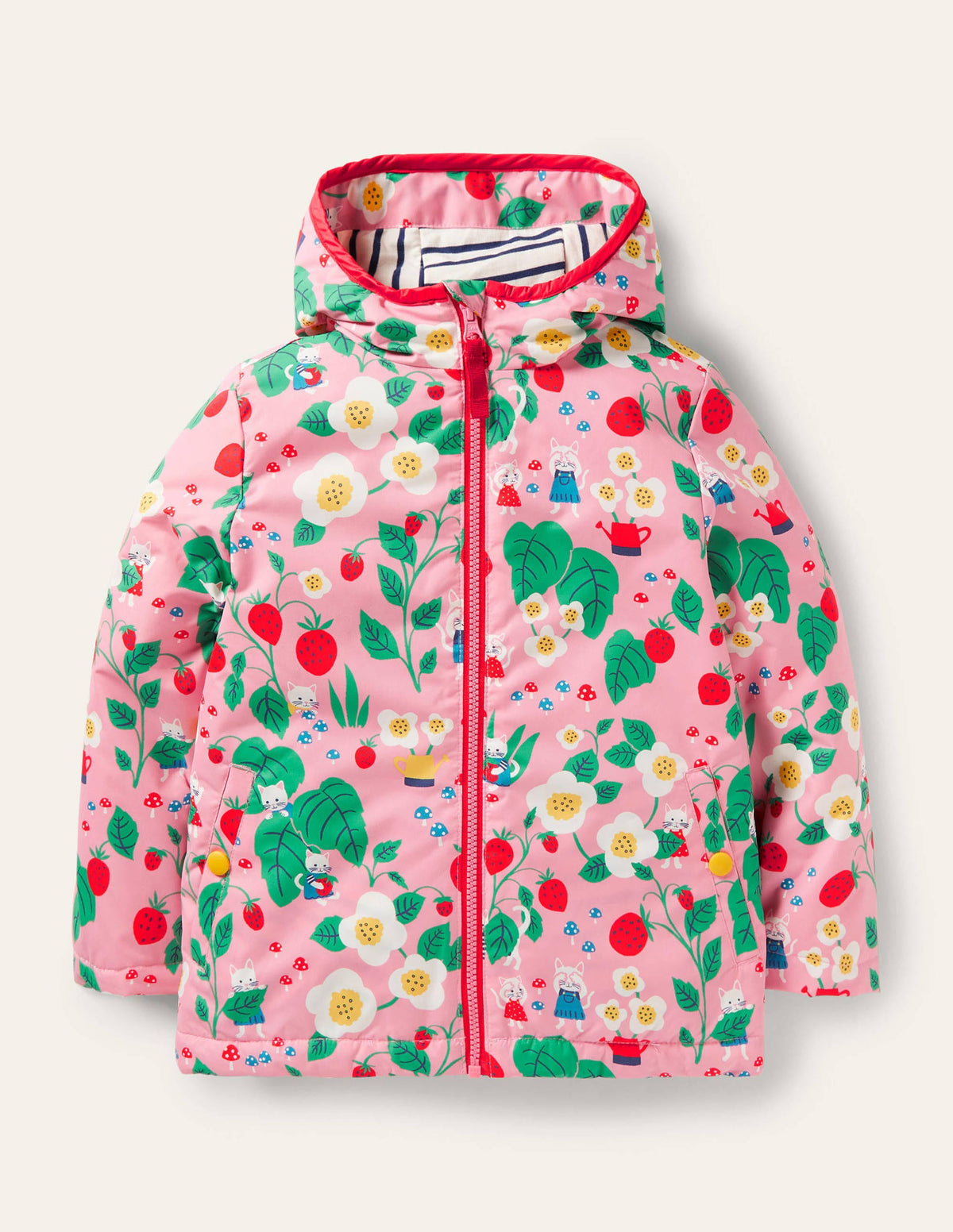 Manteau imperméable doublé de jersey-Motif Strawberry Patch limonade rose-1