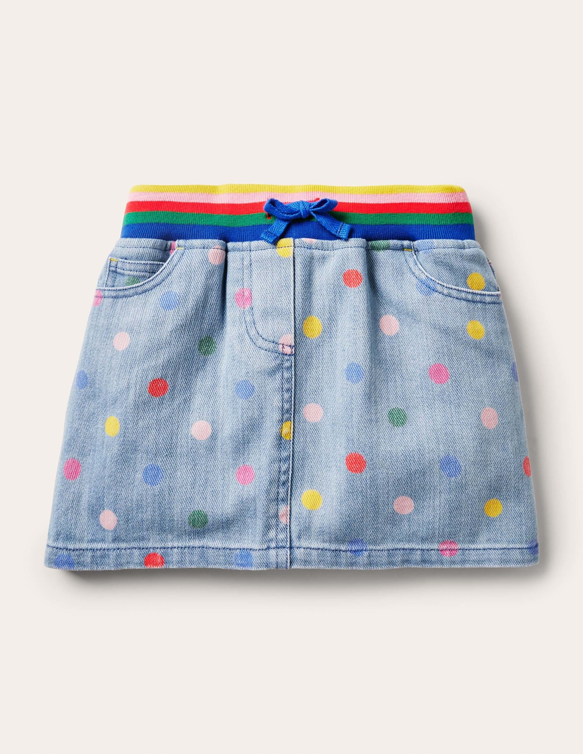Denim-Rock mit Regenbogen-Rippung-Faux-Uni, Bunte Tupfen - Image 1