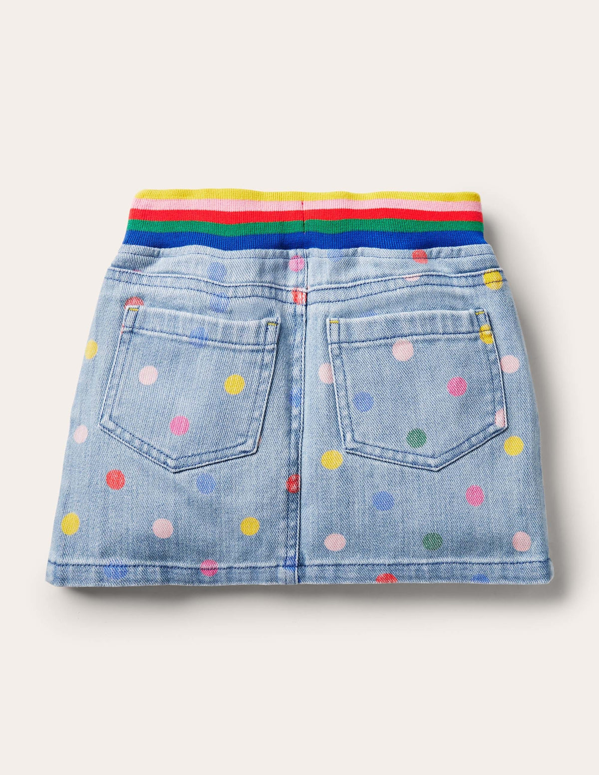 Denim-Rock mit Regenbogen-Rippung-Faux-Uni, Bunte Tupfen-2