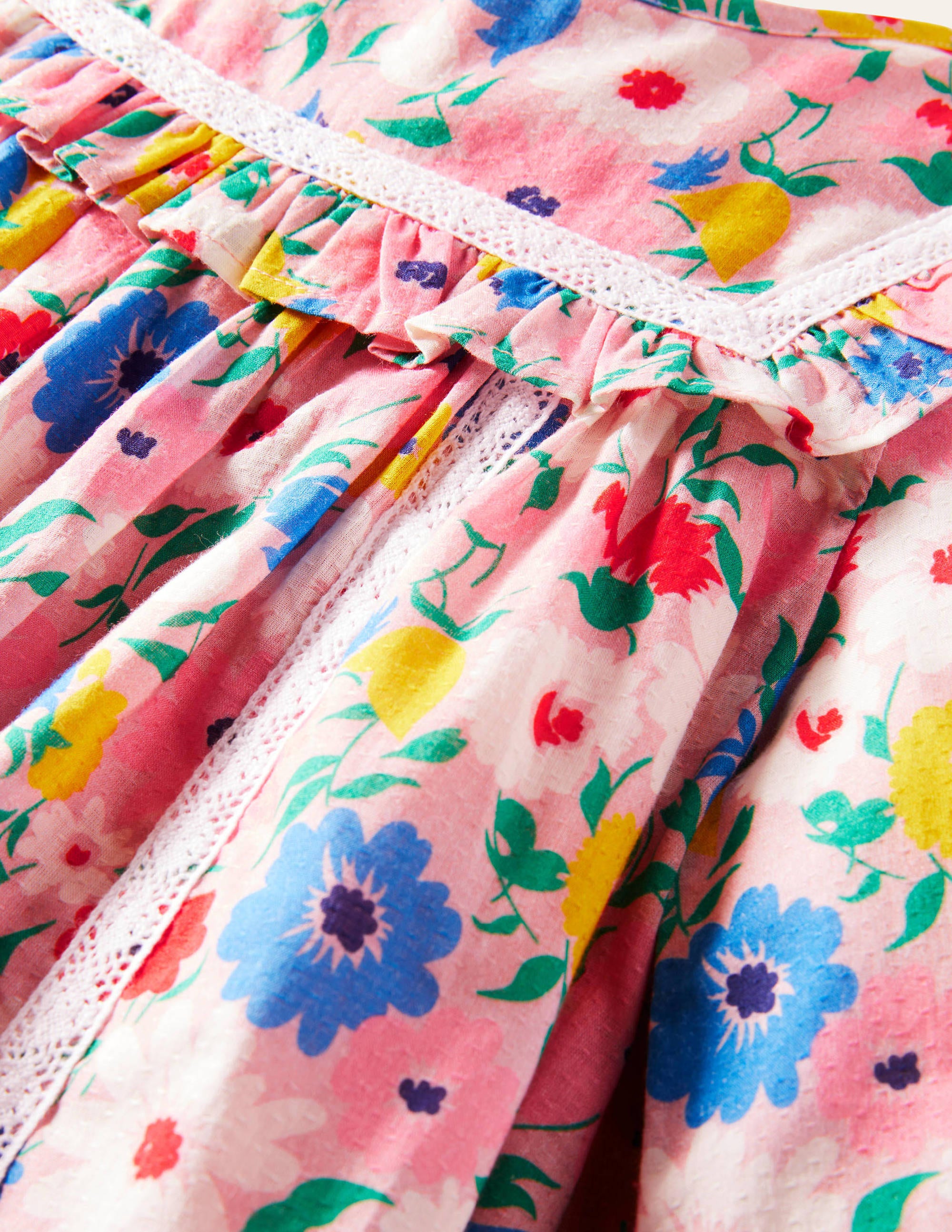 Nostalgisches Kleid mit langen Ärmeln-Delfinrosa, Gemaltes Blumenmuster - Image 3