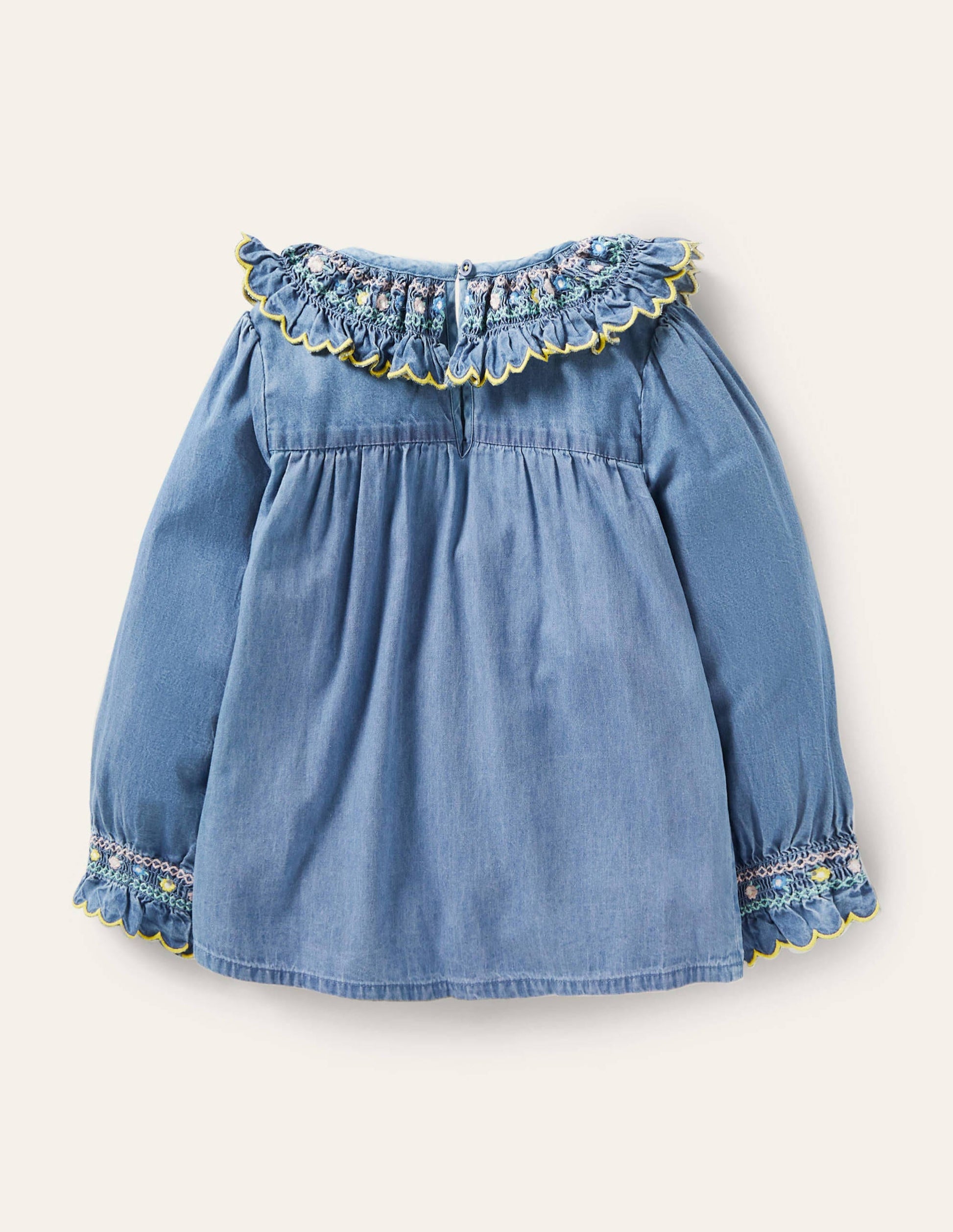 Top en jean à col smocké-Chambray-2