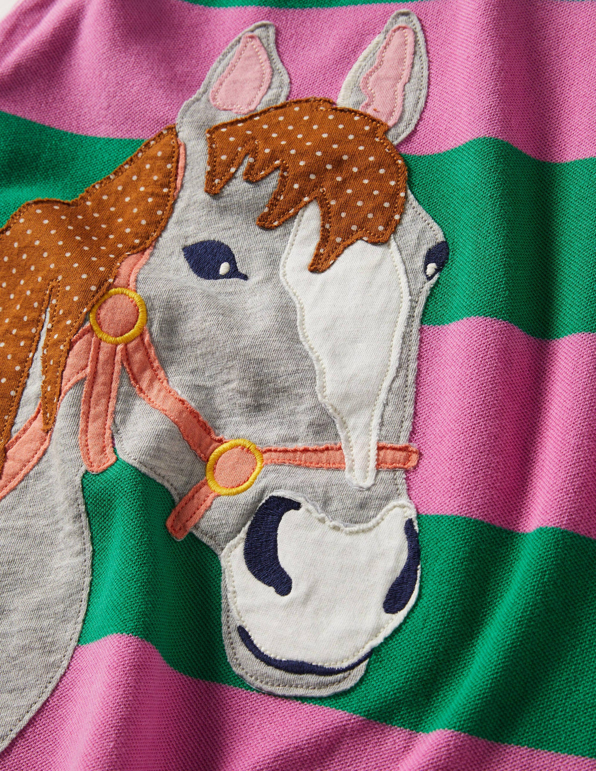 Polokleid mit Applikation-Paprikagrün/Rosa, Pferd-3