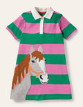 Polokleid mit Applikation-Paprikagrün/Rosa, Pferd