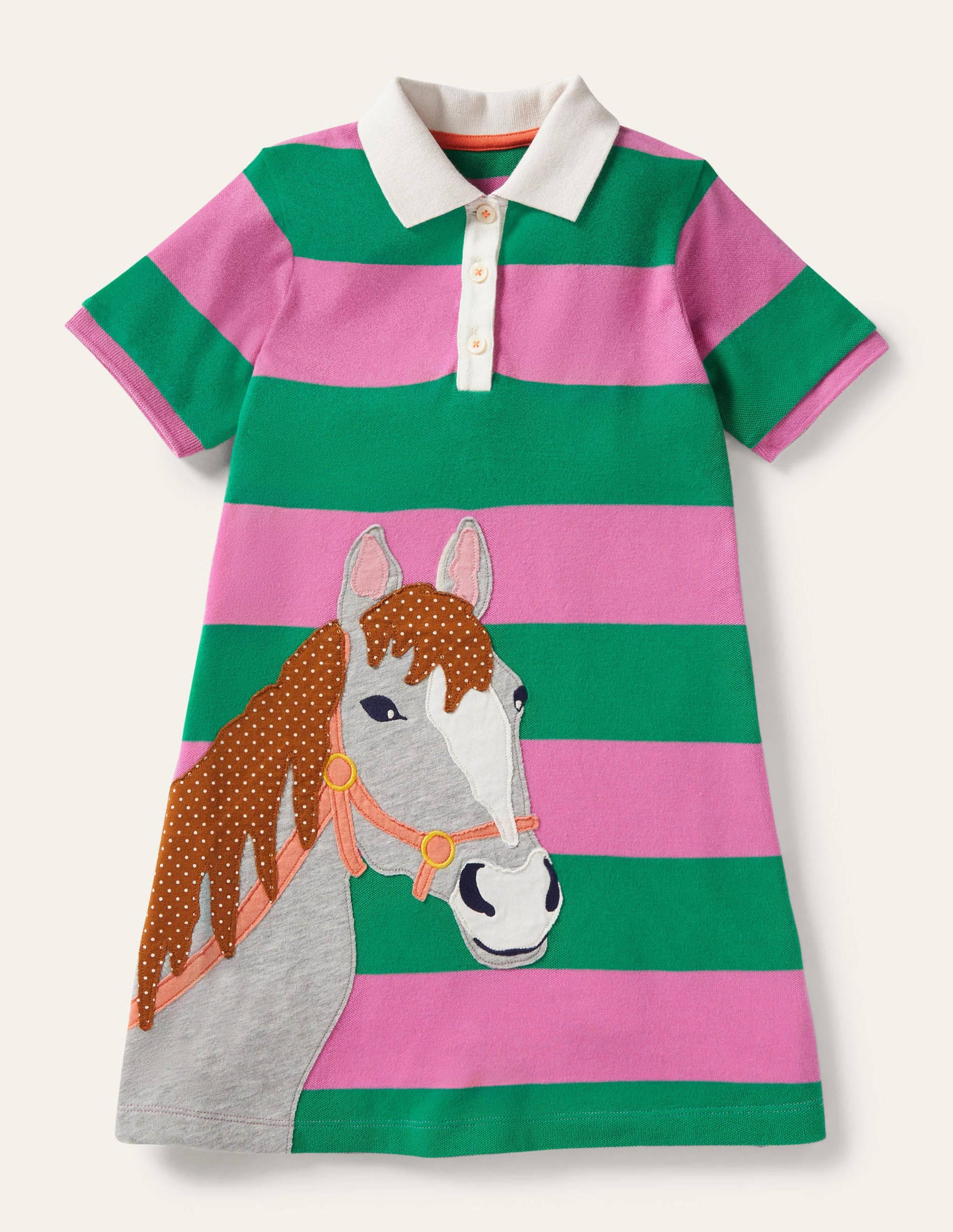 Polokleid mit Applikation-Paprikagrün/Rosa, Pferd-1