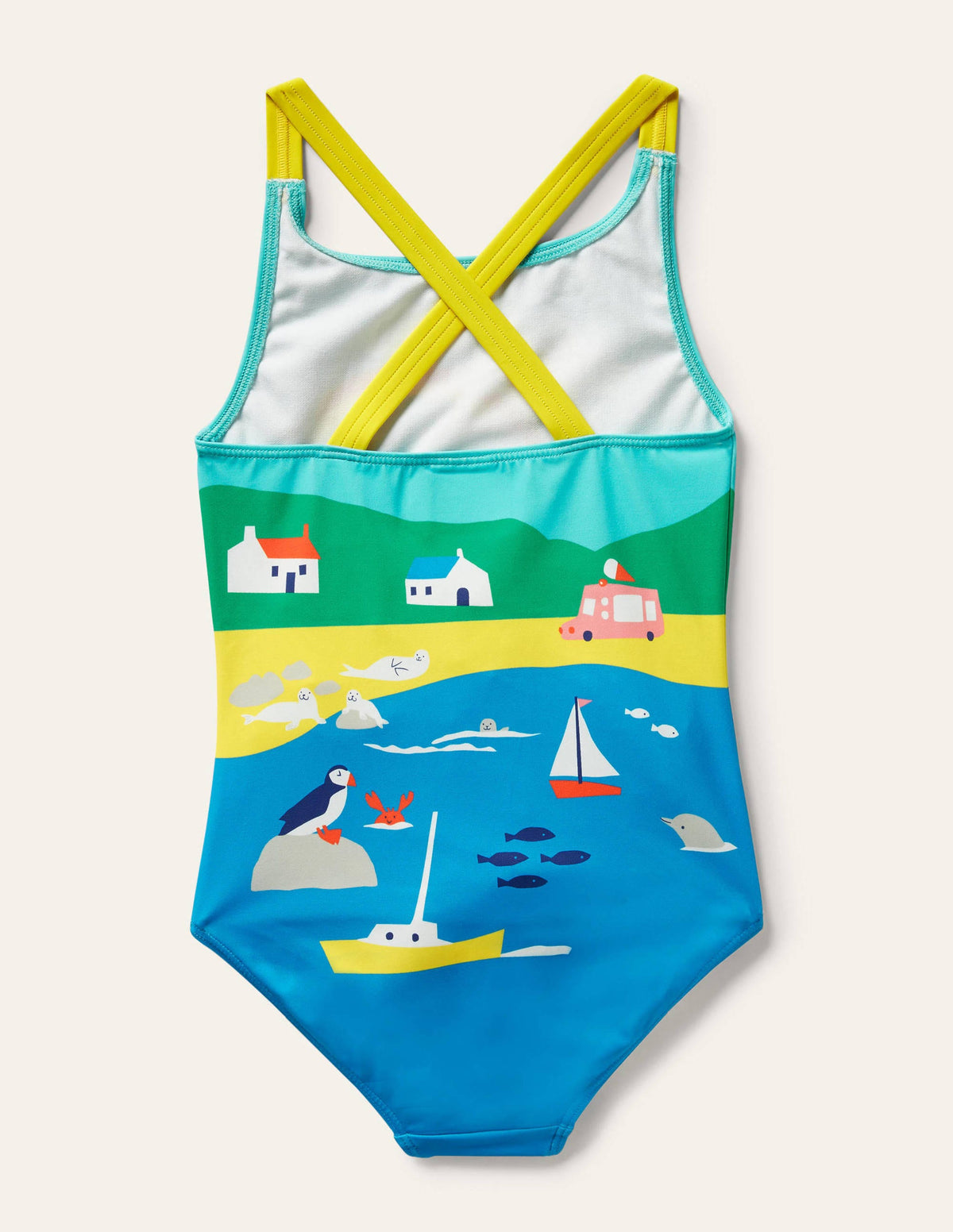 Maillot de bain imprimé croisé dans le dos-Paysage littoral multi - Image 2