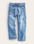 Cargohose mit Bindegürtel-Mittleres Vintageblau, Denim