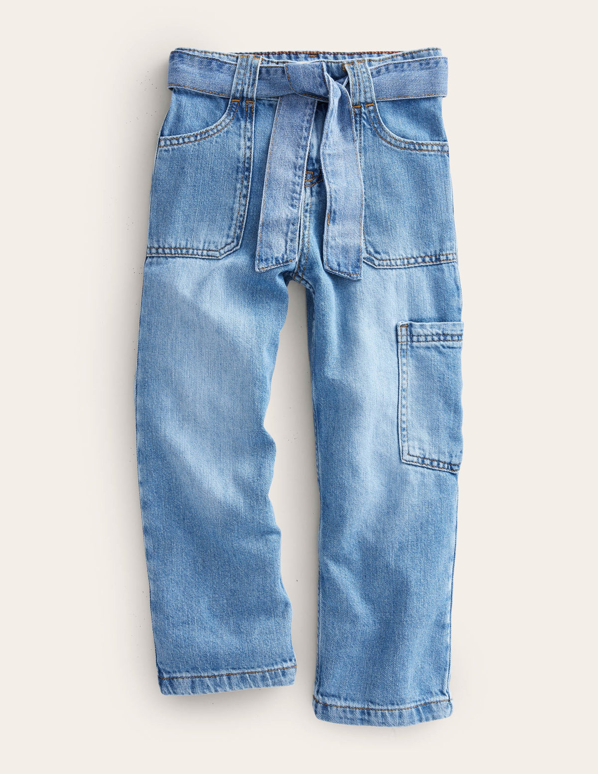 Cargohose mit Bindegürtel-Mittleres Vintageblau, Denim-1
