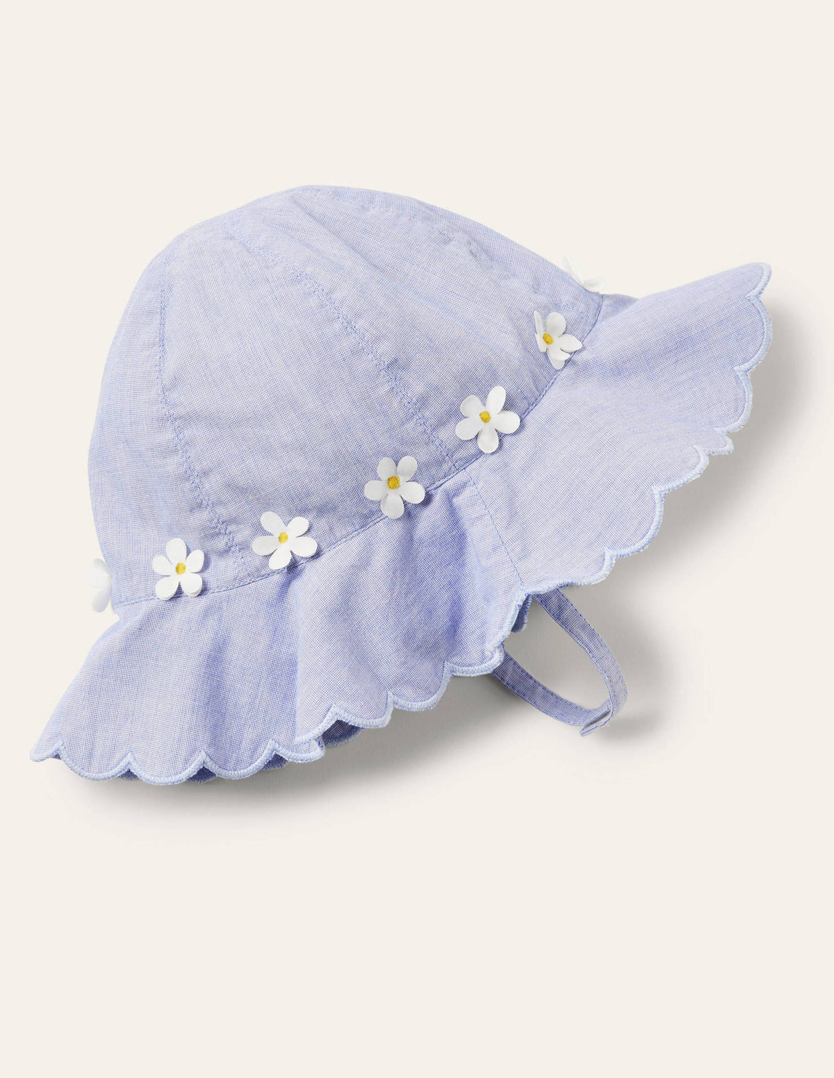 Scallop Wide Brim Hat-Chambray Flowers - Image 1