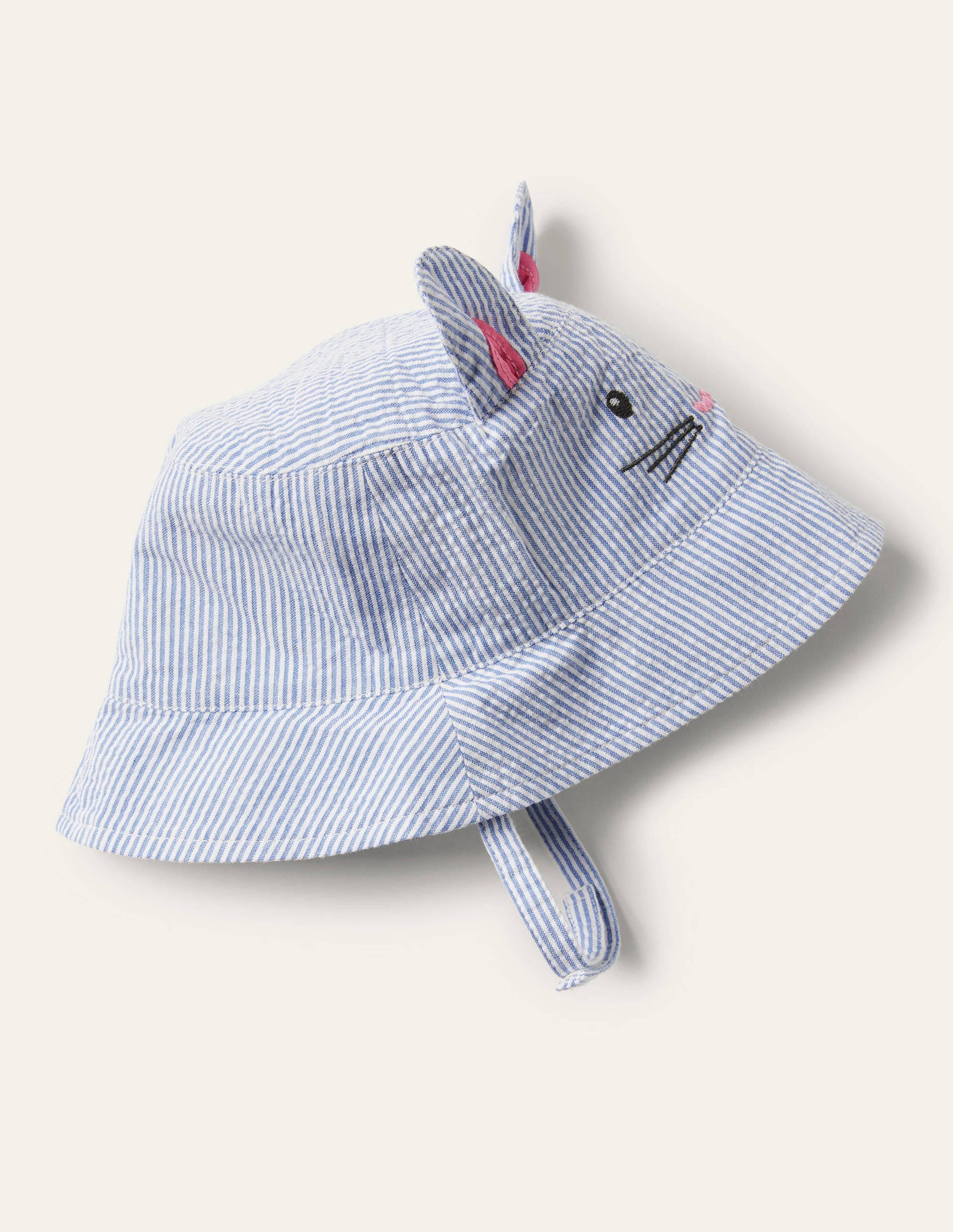 Originelle Mütze-Blau/Naturweiß, Feine Streifen/Häschen-1