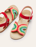 Häkelsandalen-Regenbogen/Rot