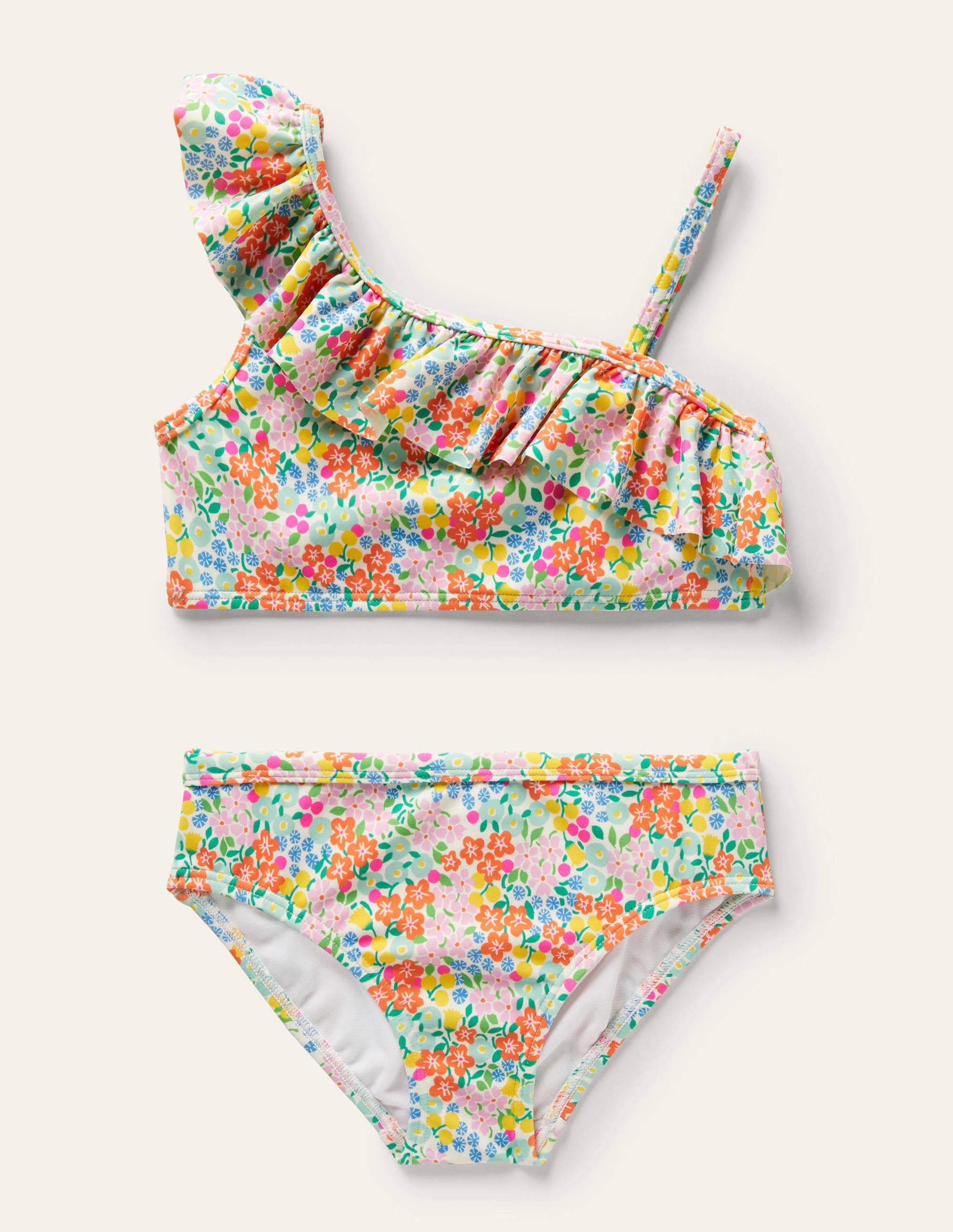 Bikini mit Rüschen auf einer Schulter-Bunt, Tropisches Blumenbeet - Image 1
