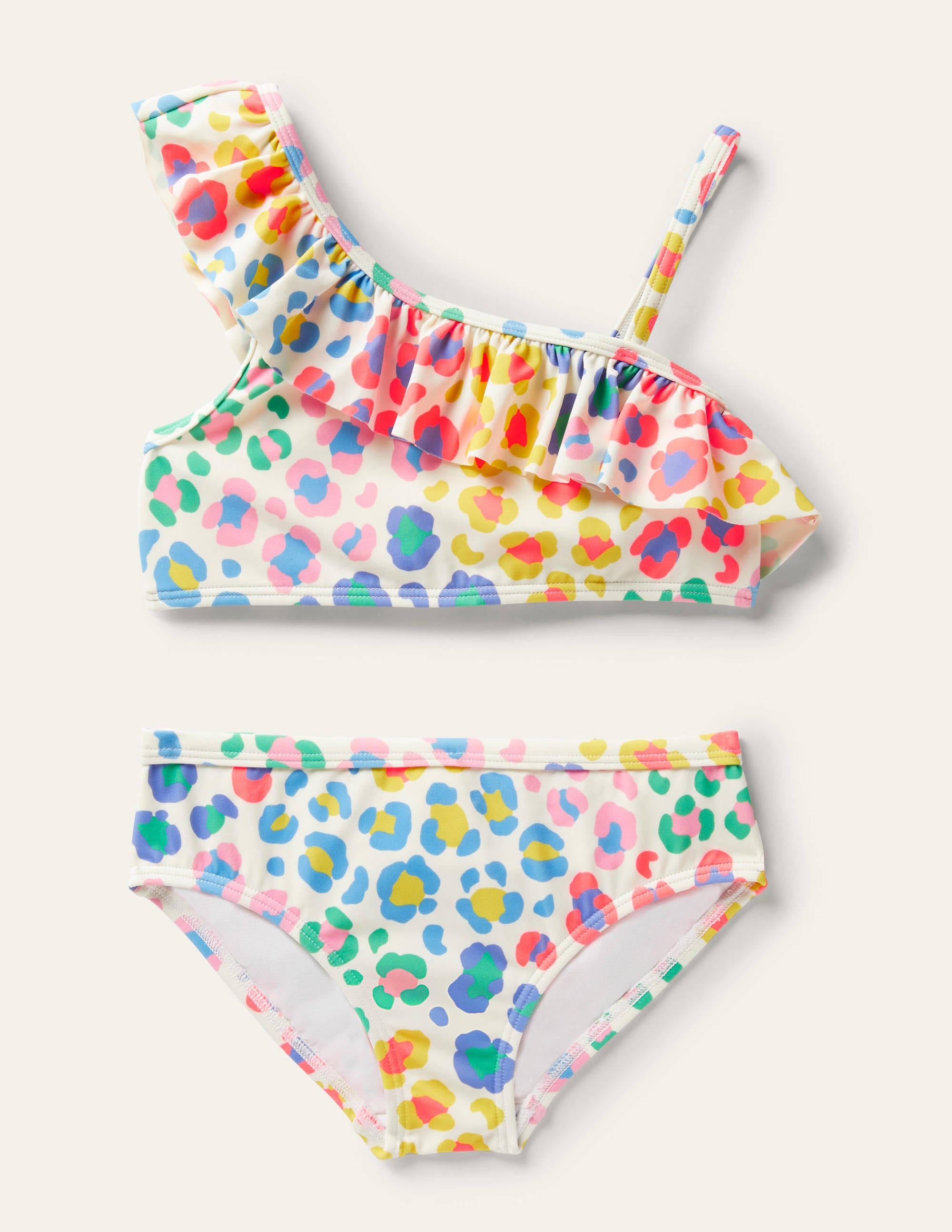 Bikini mit Rüschen auf einer Schulter-Bunt, Leopardenmuster - Image 1