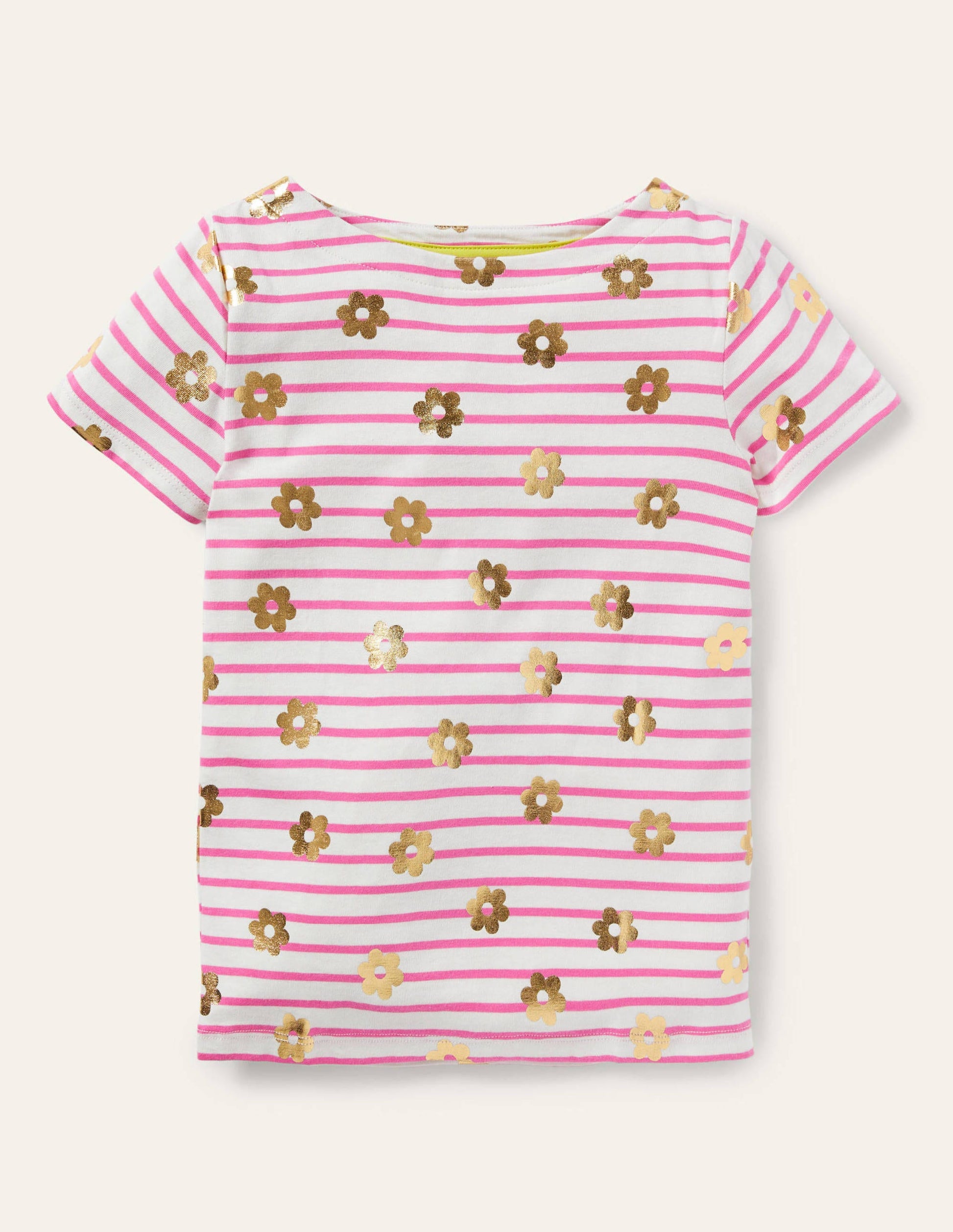 Kurzärmliges Bretonshirt-Erdbeerrosa/Naturweiß, Gänseblümchen-1