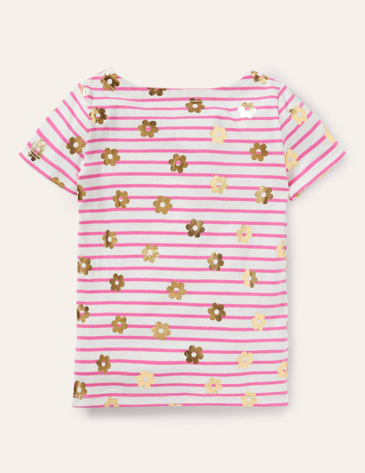 Kurzärmliges Bretonshirt-Erdbeerrosa/Naturweiß, Gänseblümchen-2