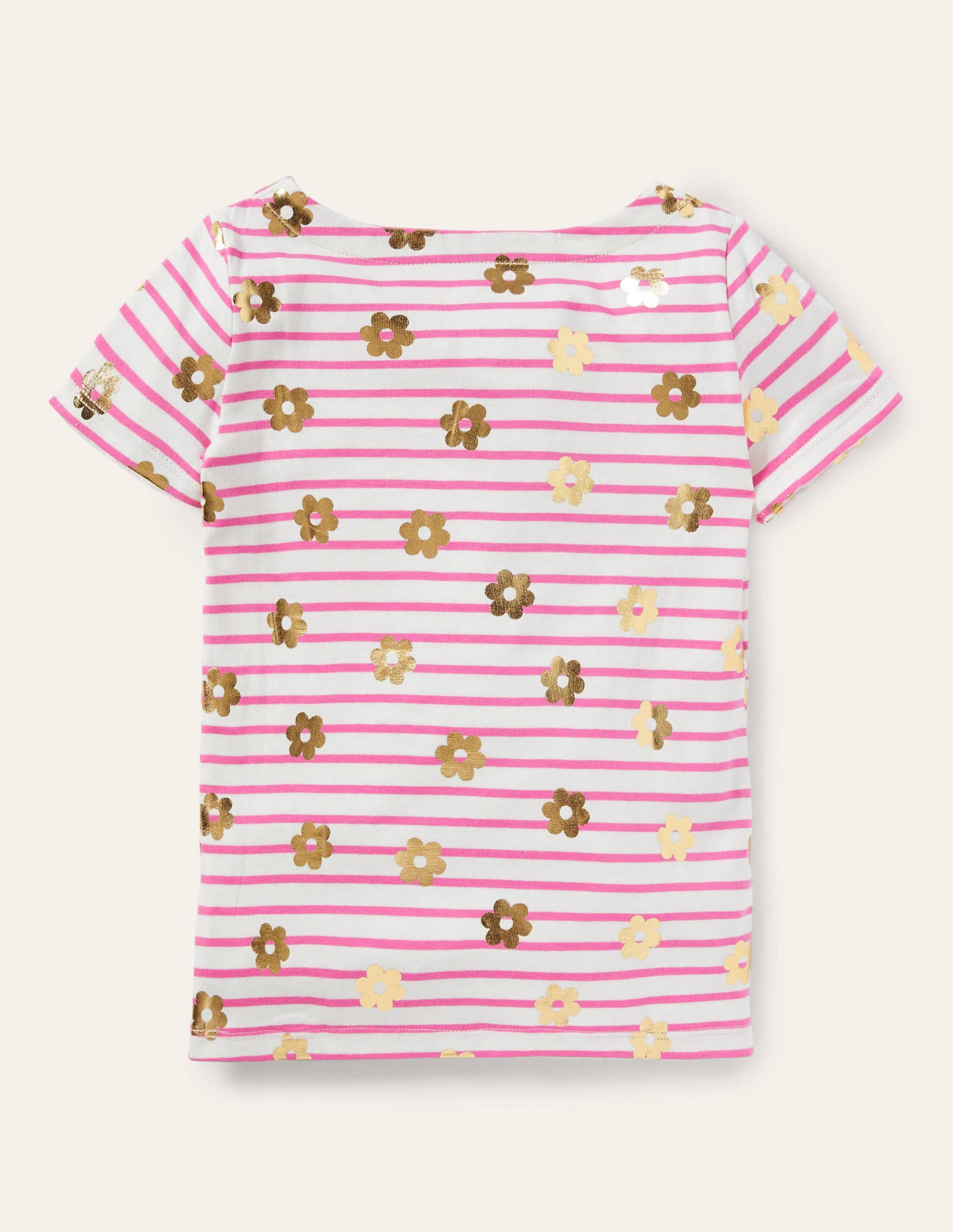 Kurzärmliges Bretonshirt-Erdbeerrosa/Naturweiß, Gänseblümchen - Image 2